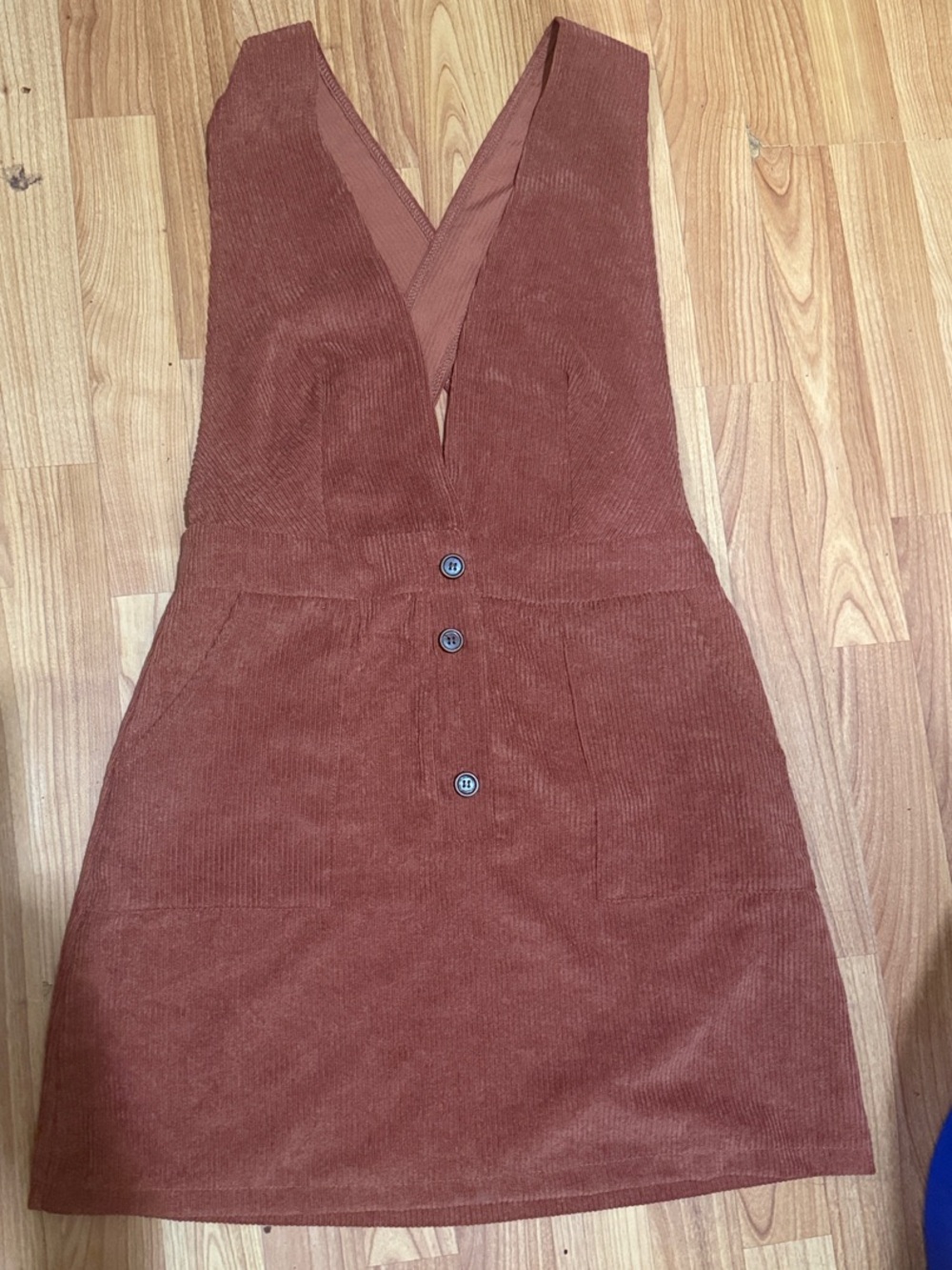 SHEIN Rust Corduroy Button-Front Pinafore Mini Dress